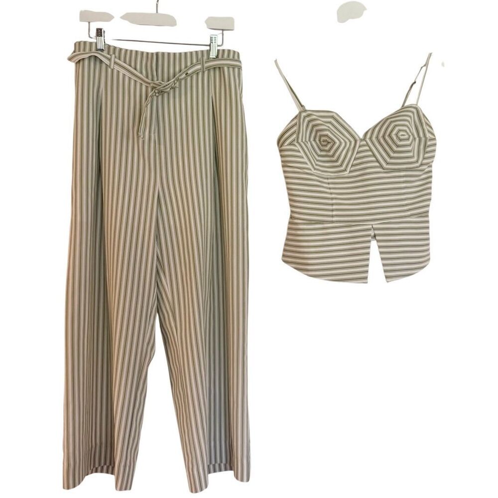 Anthropologie English Factory green striped trouser and tank set size XL - Picture 13 of 13